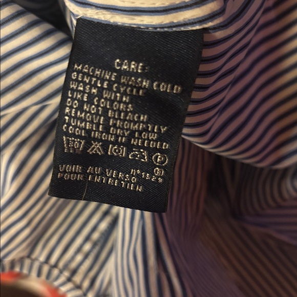 Ralph Lauren Sport Blue White Stripe Tie Front Blouse Button Down Top Sz 4 - Picture 11 of 12